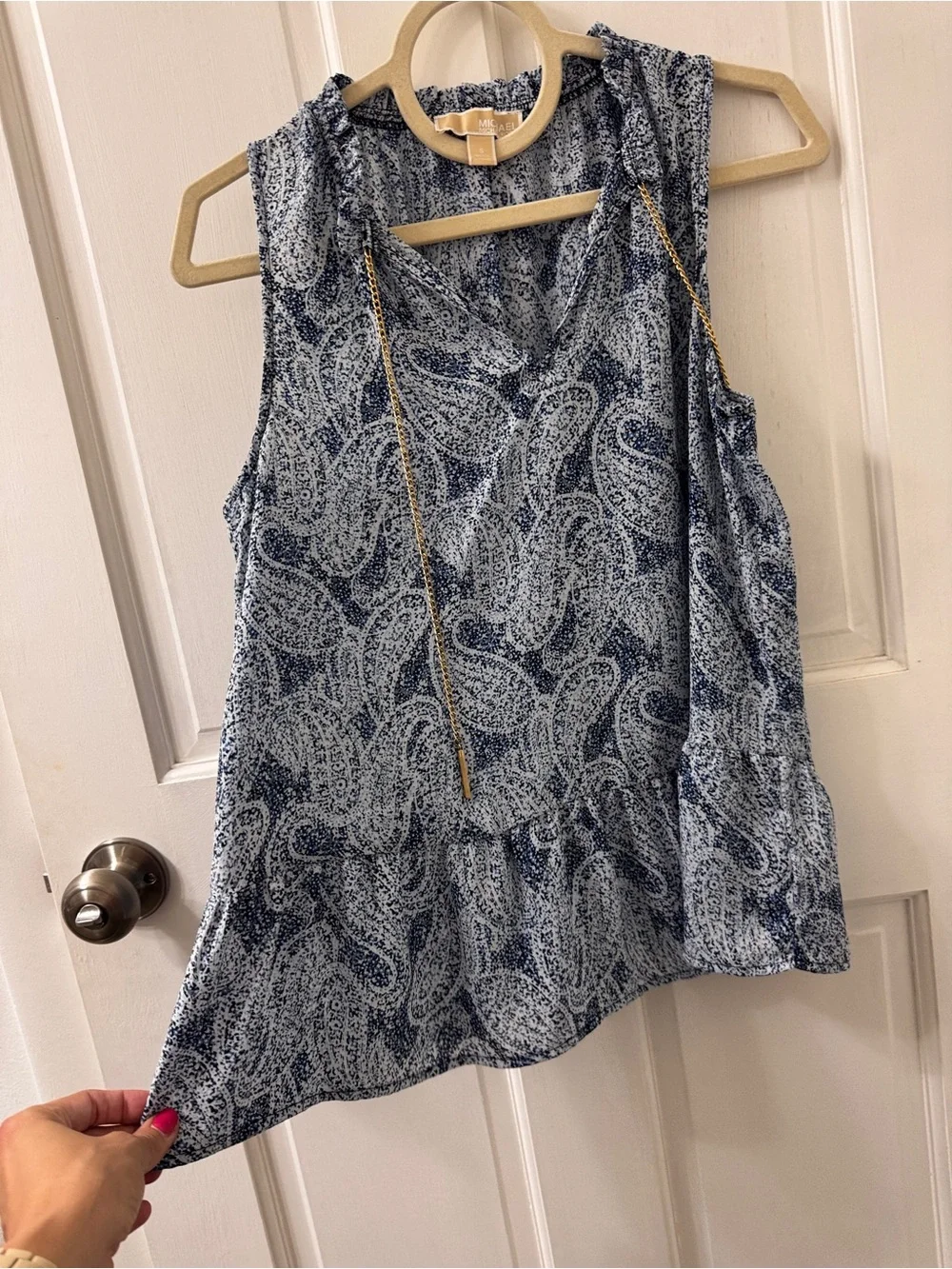 Michael Kors Navy & White Paisley Sleeveless V-Neck Tank